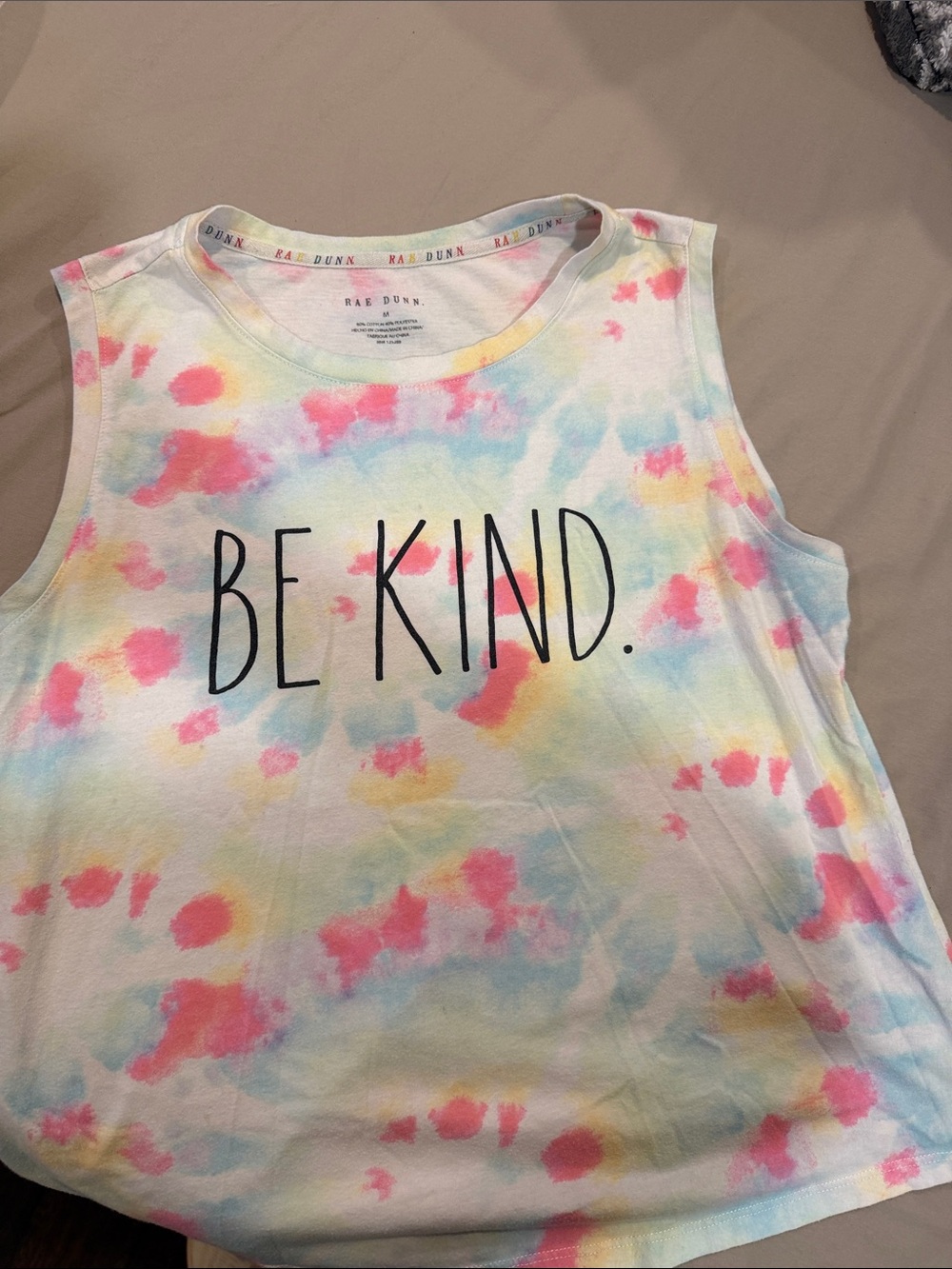 Rae Dunn Pastel Tie-Dye Tank with BE KIND. Graphic